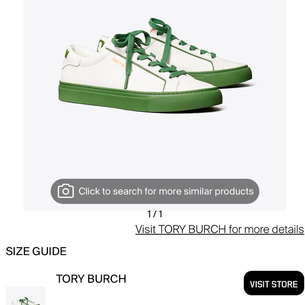 Tory Burch White Leather Sneakers with Green Accents - Picture 5 of 16